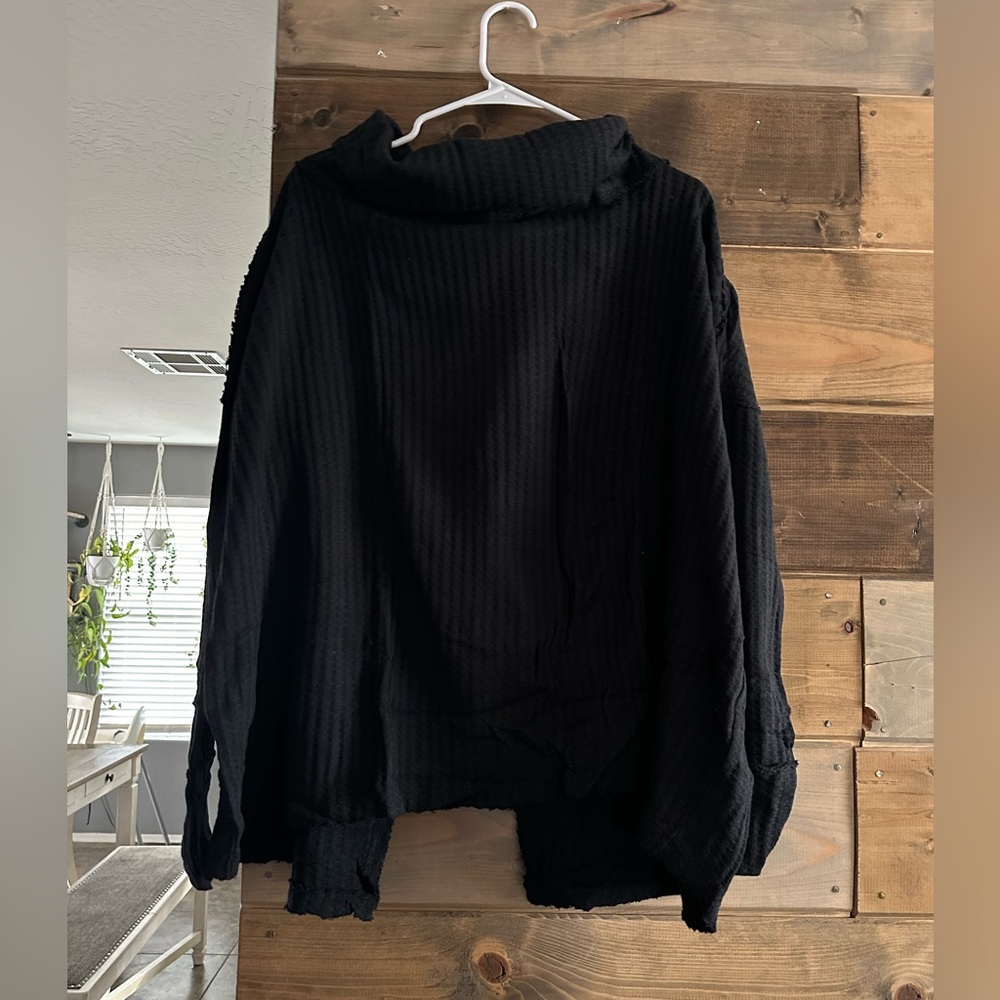 Free People Juicy waffle cowl neck top black size M NWT